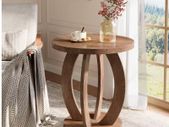 Rustic Round Wooden Side Table Versatile Accent Table for Living Room, Bedroom, or Office