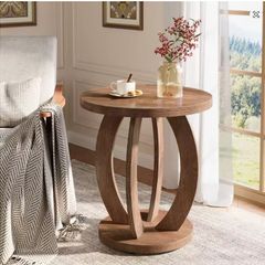 Rustic Round Wooden Side Table Versatile Accent Table for Living Room, Bedroom, or Office