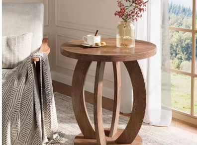 Rustic Round Wooden Side Table Versatile Accent Table for Living Room, Bedroom, or Office