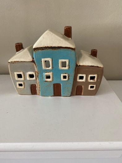 Beautiful three house village pottery tea light holder