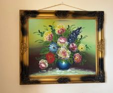 Large Framed Floral Painting Vintage Style