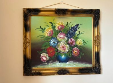 Large Framed Floral Painting Vintage Style