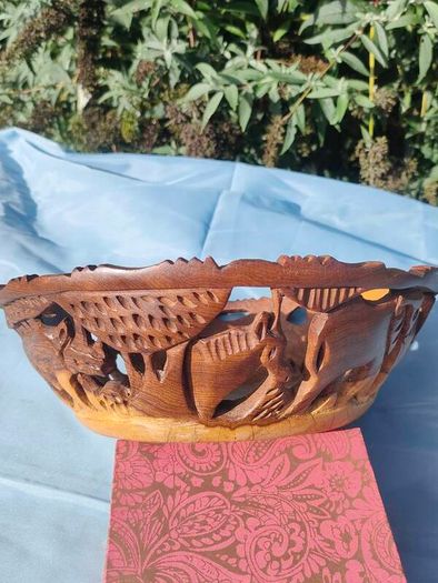 African Animal hand carved wooden bowl