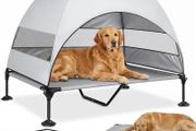 Elevated Dog Bed with UV-Proof Canopy, Raised Outdoor Dog Tent with Powerful Anti-Slip Feet, Portable Pet Cot with Wider Shade, Raised Cooling Bed for Camping, Backyard, Beach (Grey, XL)