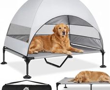 Elevated Dog Bed with UV-Proof Canopy, Raised Outdoor Dog Tent with Powerful Anti-Slip Feet, Portable Pet Cot with Wider Shade, Raised Cooling Bed for Camping, Backyard, Beach (Grey, XL)