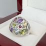 Silver African Amethyst & Multi-Gemstone Cluster Ring Image 2