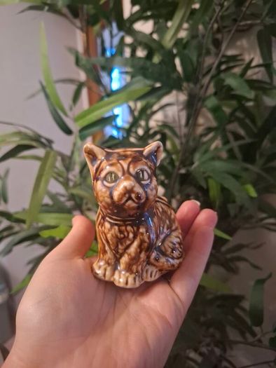 Vintage Staffordshire Treacle Glaze Pottery Brown Cat Figure Ornament