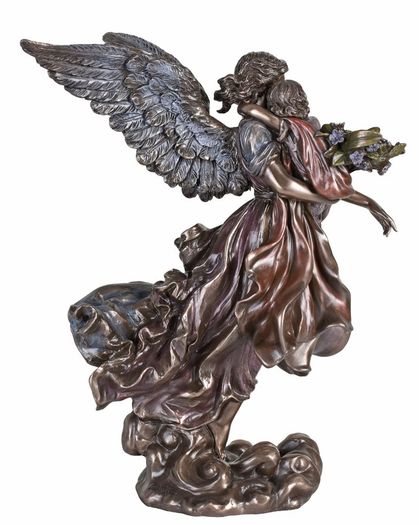 Veronese Guardian Angel with Child Sculpture  Art Nouveau Bronze Finish 27cm