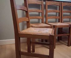 4 Antiqued rush seat French SOLID OAK kitchen chairs