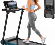 6 in 1 Treadmill with 3 percent to15 percent Incline, Under Desk Walking Pad, 1 12 km h HP Motor 8 Point Shock Absorption, 15 cm Adjustable Handlebar, LED Display, Remote Control, 130 kg Max