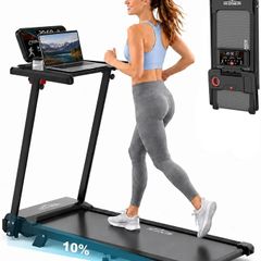 6 in 1 Treadmill with 3 percent to15 percent Incline, Under Desk Walking Pad, 1 12 km h HP Motor 8 Point Shock Absorption, 15 cm Adjustable Handlebar, LED Display, Remote Control, 130 kg Max