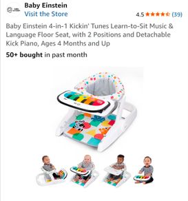 Baby Einstein 4-in-1 Kickin' Tunes Learn-to-Sit Music & Language Floor Seat, with 2 Positions and Detachable Kick Piano, Ages 4 Months and Up