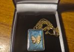 White Butterfly Necklace in Blue Background and Golden Frame