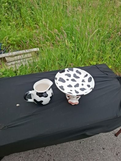 Cow ceramic water jug and fruit bowl postage possible