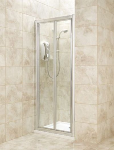 New Breuer Bi-Fold Shower Door Silver Matt / Clear Glass 800mm