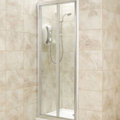 New Breuer Bi-Fold Shower Door Silver Matt / Clear Glass 800mm