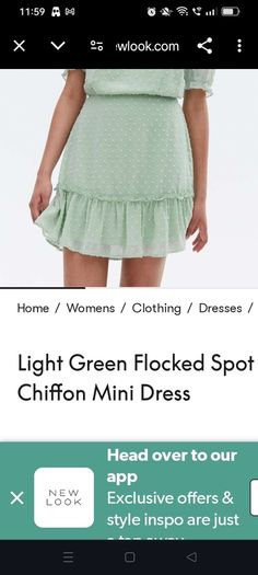 PRICE DROP, NEW LOOK, Flocked Spot Chiffon Mini Dress, Mint, BNWT, Size10