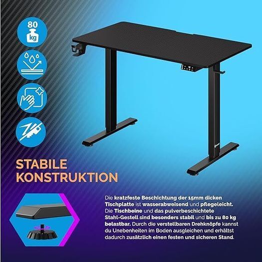 Electric height adjustable desk 110cm computer desk office desk headphone holder cup holder standing desk for gaming office modern brown