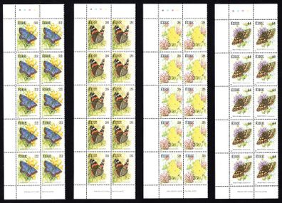1985 Ireland Fauna & Flora Butterflies Commemorative Stamps Marginal left block of 10 with plate numbers Mint Never Hinged (MNH)