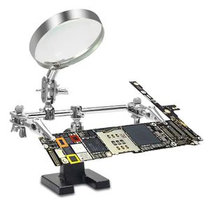 Welding Auxiliary Clip Magnifier Soldering Iron Stand Helping Hands Magnifying Glass Magnifier Crocodile Clip Electric Circuit Board Repair Welding Iron Bracket Adjustable 5X Desktop Loupe