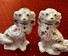 Vintage Royal Stafford Floral Chintz Mantel Dogs (Pair)