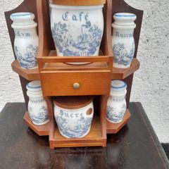Vintage Milk Glass Cannister and Spice Set