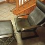 Two IKEA Poang brown leather armchairs Image 4