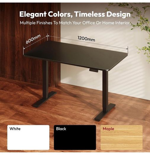 Electric Standing Desk 110 x 54 One Piece Height Adjustable Desk With Memory Smart Panel Sit Stand Table With Hooks for Home Office, Dark Black