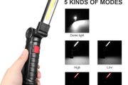 Portable Folding COB LED Work Light Battery Powered With Magnetic Base Hanging Hook 180 Rotate And 5 Working Modes For Car Repair, Household, Garage, Camping, And Emergency Use