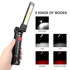Portable Folding COB LED Work Light Battery Powered With Magnetic Base Hanging Hook 180 Rotate And 5 Working Modes For Car Repair, Household, Garage, Camping, And Emergency Use