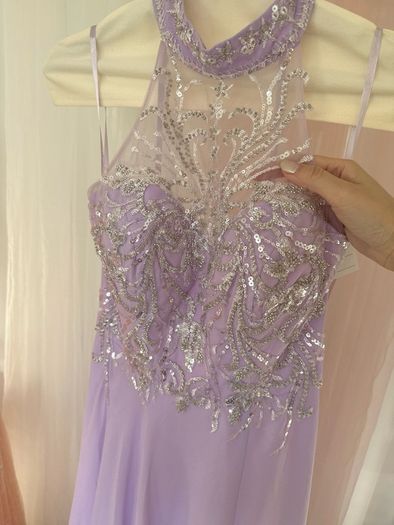 Light Purple Halter Beaded Sequin Long Gown