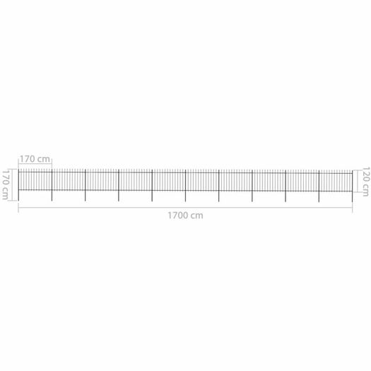 Garden Fence with Spear Top Steel 17x1.2 m Black
