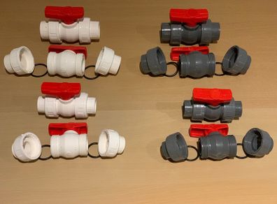 Grey PVC double union ball valves size 25