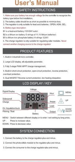 1. 2 Pack 30A Solar Panel Charge Controller 12V 24V