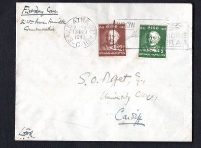 1943 Ireland Rowan Hamilton (Discovered of Quaternions) Commemorative Stamps First Day Cover (FDC) with Baile Atha Cliath (Dublin) Gwor Wheat slogan cancel