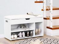 main image for ad Padded shoe bench 3 compartments white shoe bench with seat cushion, 3 compartment chest, seat for shoe storage with seat, 2 steps, hallway furniture, white Maximum load capacity 150 kg