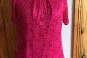 Red Herring Ladies Fushia Pink Lacey Short sleeve top size 14 includes postage