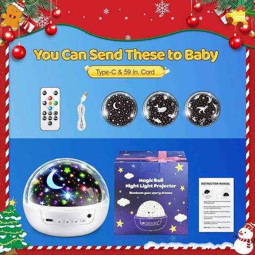 Sensory Star Projector Night Light for Babies & Kids, 93 Light Modes, Dimmable + Timer + Remote, 360 Rotation, Perfect Baby Girl & Boy Gift