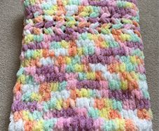 Handknit baby blanket super soft chenille yarn purple brights mix