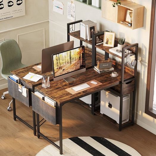 120CM Computer Desk with Storage Shelves Corner Desk Writing Desk with Shelves Reversible Computer Desk with Bookshelf for Home Office Small Space