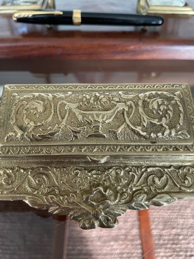 Vintage Ornate Brass Postage Stamp Keepsakes Box