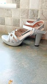 Silver ladies heeled sandals