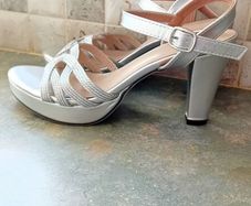 Silver ladies heeled sandals