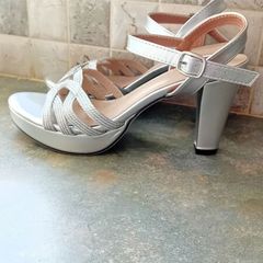 Silver ladies heeled sandals
