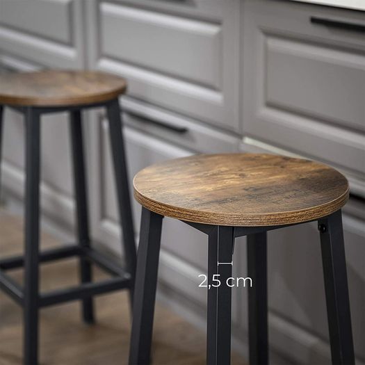 Set of 2 Bar Stools Kitchen Chairs with Sturdy Steel Frame Height 65 cm Round Easy Assembly Industrial Style Greige-Black