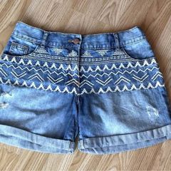 F&F Denim Embroidered Shorts, Greek Style Summer Shorts, Size - 13/14Yrs