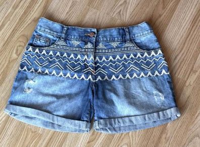 F&F Denim Embroidered Shorts, Greek Style Summer Shorts, Size - 13/14Yrs
