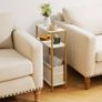 Narrow Side Table, 3-Tier Slim End Table with Fabric Basket, Modern Sofa Table for Narrow and Small Spaces, with Gold Metal Frame, White Image 2