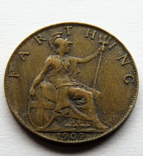 1909 farthing bronze british edwardian era coin