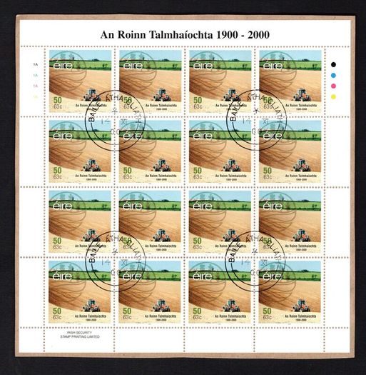 2000 Ireland Century of Department of Agriculture Stamp Sheetlet Place 1A1A1A1A Fine CDS Used with Dublin cancel of 14th November 2000 (First day of issue)